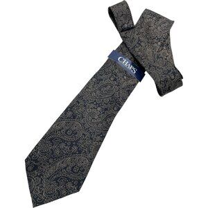 NEW Chaps Vintage Tie 100% Silk Black Gold Paisley Print Ralph Lauren